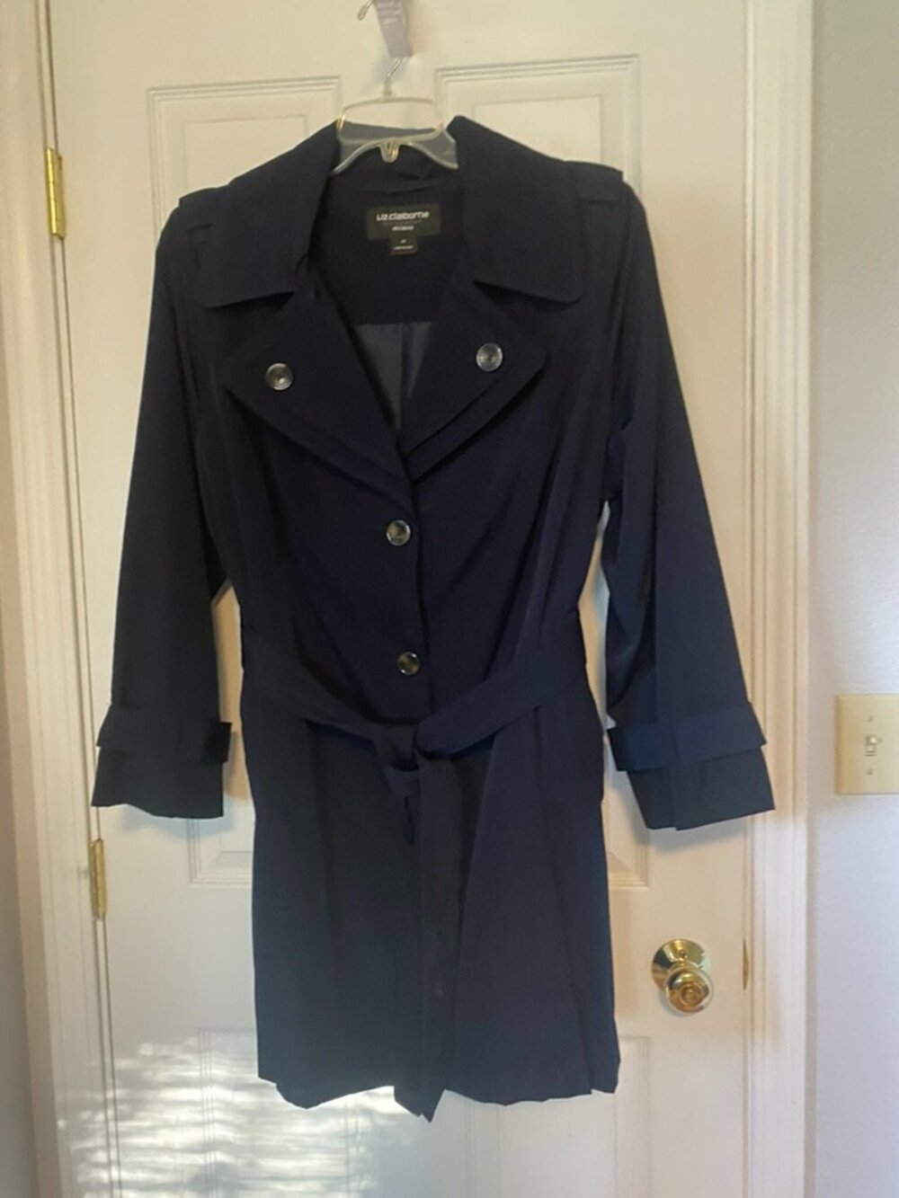 Liz Claiborne Navy Blue Belted Double Breasted Trench Coat - Plus Size 1X